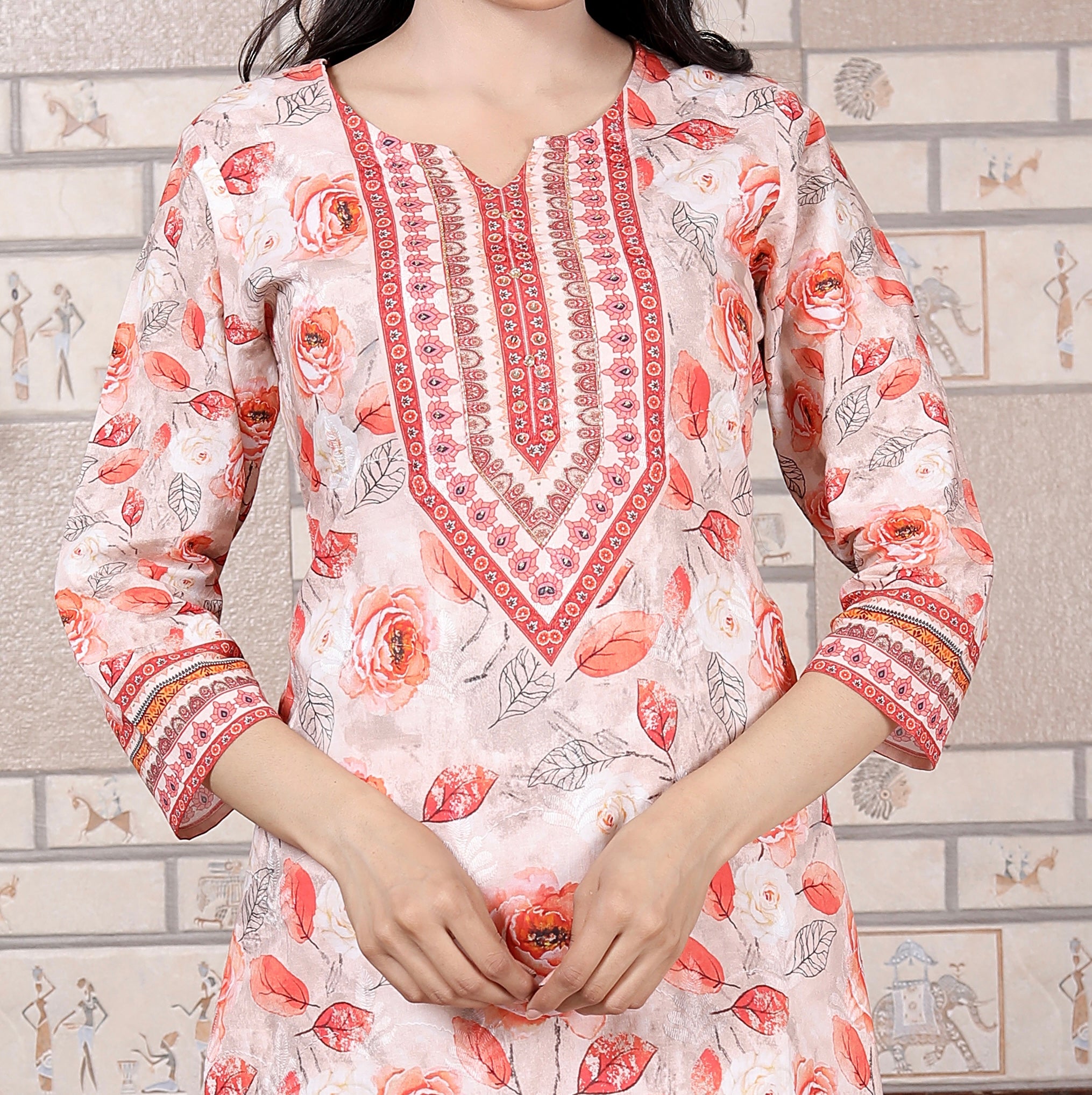 PRIYANSH DRESSES, Women's floral Printed Kurti Set with Dupatta and Pants